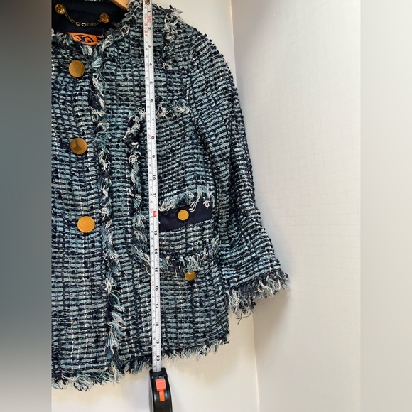 Tory Burch Danielle Tweed Evening Jacket Tweed Blazer Navy and White Size 0 - Picture 7 of 8